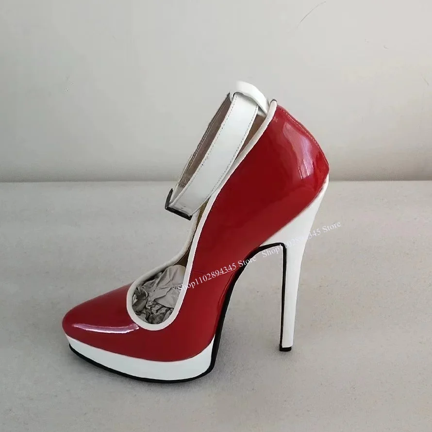 

Red Patent Leather Platform Buckle Pumps Thin High Heel Shallow Fashion Sexy Novel Western Summer Woman Shoes Zapatillas Mujer