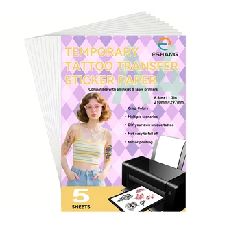 Carta per Trasferimento Tatuaggi Temporanei A4, Compatibile con Tutte le Stampanti Laser e a Getto d'Inchiostro, Crea i Tuoi Tatuaggi Temporanei Personalizzati sulla Pelle