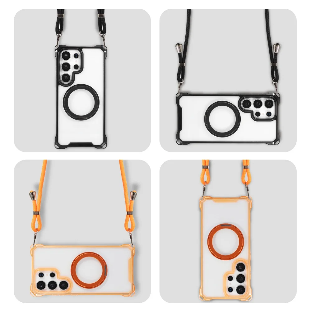 Adjustable Crossbody Necklace Strap Hand Rope Case For Samsung S26 Ultra S25 S24 S23 Magnetic Stand Holder Shockpoof Clear Cover_voghion.com