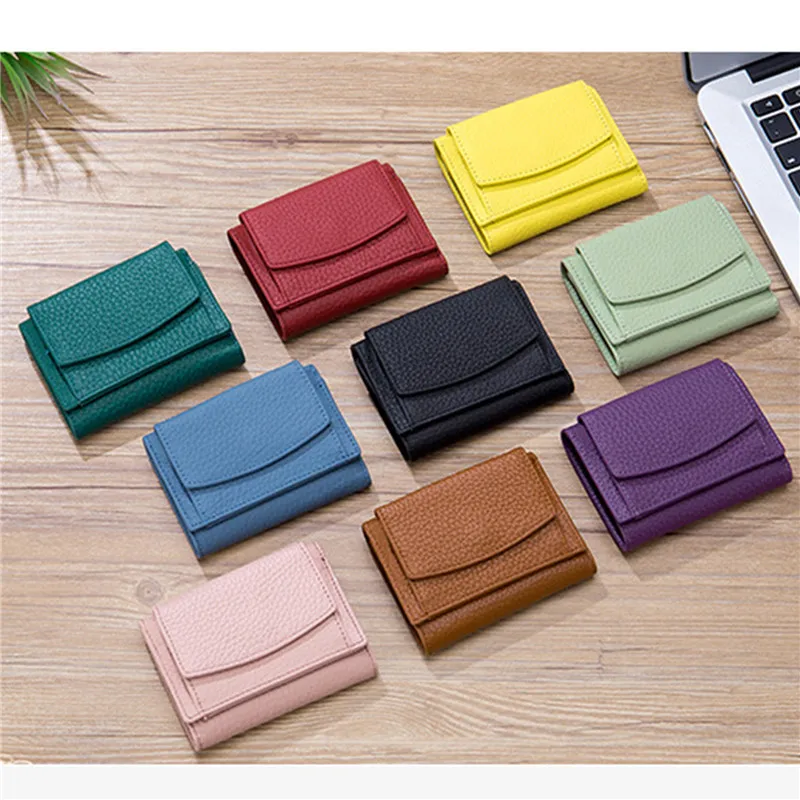 New Women Leather Purses Female Cowhide Wallets Lady Small Coin Pocket Card Holder Mini Money Bag Portable Clutch