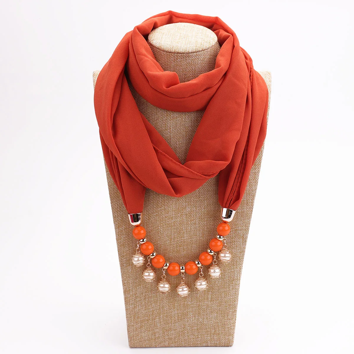 Sa1e2f3a6c03b4df2b809acf63287b0ad9 Women Chiffon Neckerchief Hijabs Scarf Necklaces Beads Pearls Solid Color Jewelry Shawl Pendant Scarves Bohemia Head Scarf Mallzona
