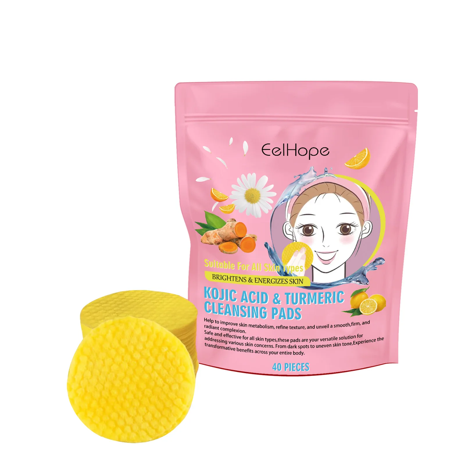 Turmeric Kojic Acid Facial Cleansing Pad Exfoliating Blackhead Removal Balancing Oil Brightening Exfoliator Facial Washing Pads 2