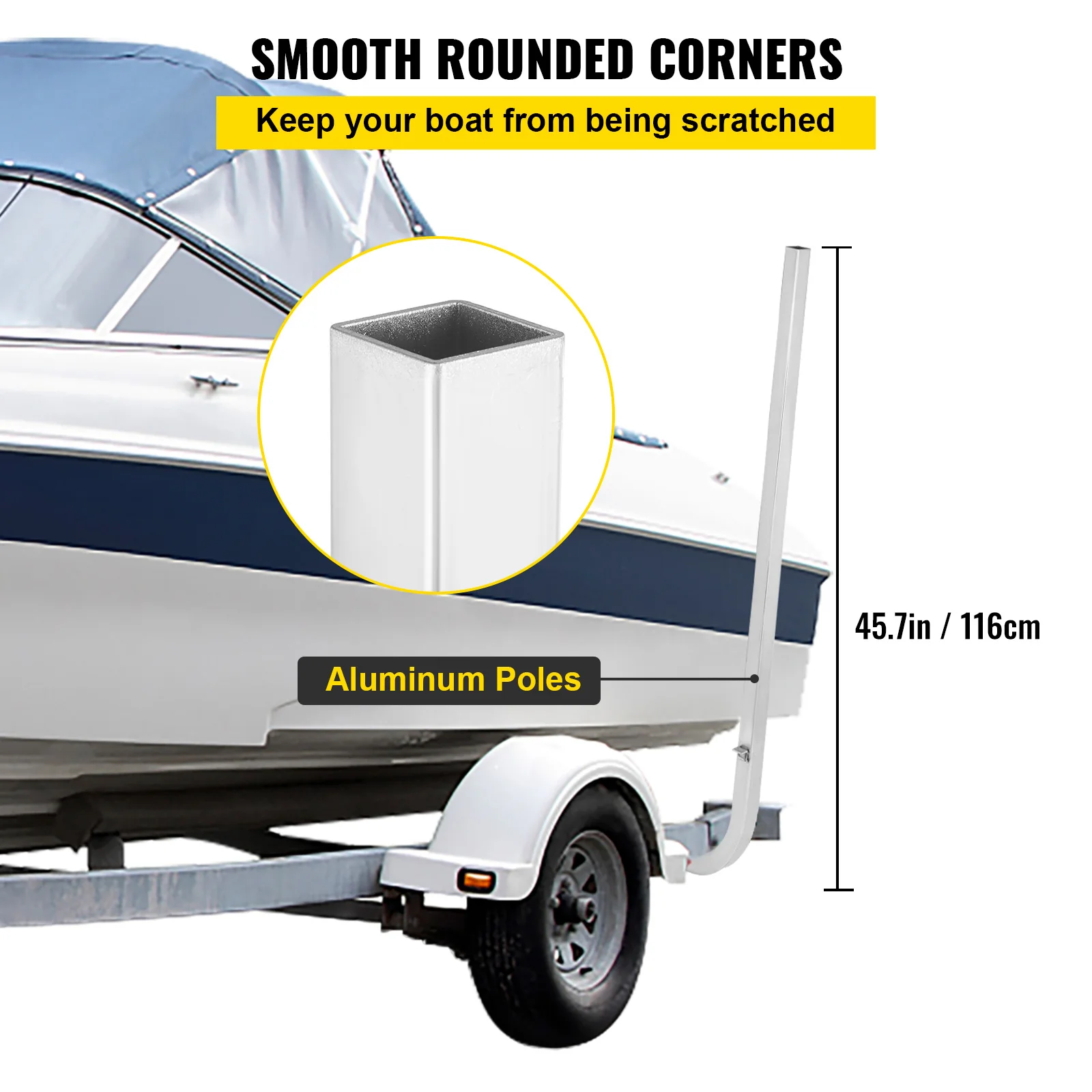 SucceBuy 46" Aluminum Boat Trailer Guide-ons Rust-resistant on 2PCS with Adjustable Width & Boat Accessories with Mounting Parts
