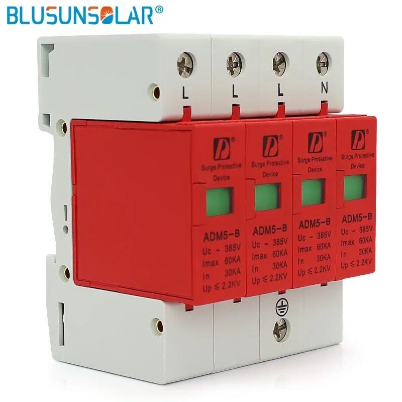 

1 Pieces / Lot High Performance Din Rail 35mm 4P(3P+N) 60KA 380V AC Household Low-voltage SPD Surge Protector