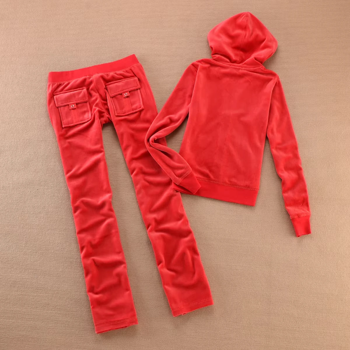 Velvet Tracksuit Solid Color Hooded Women Suit Velvet Sports Suit 2pc Thickened Solid Color Hooded Top + Casual Trousers 5
