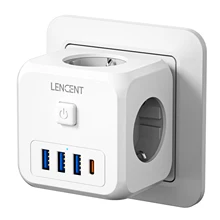  LENCENT EU Plug Power Strip with  3 AC Outlets +3 USB Charging Ports+ 1 Type C 5V 2.4A  Adapter 7-in-1 Plug Socket On/Off Switch 