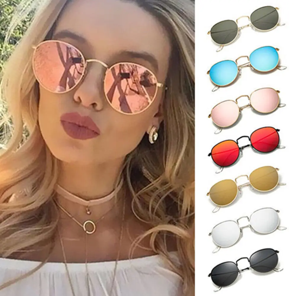 Small size Rose Gold Round Sunglasses Women Fashion Brand Designer Metal Frame Vintage Mirror Sun Retro Glasses Female UV400