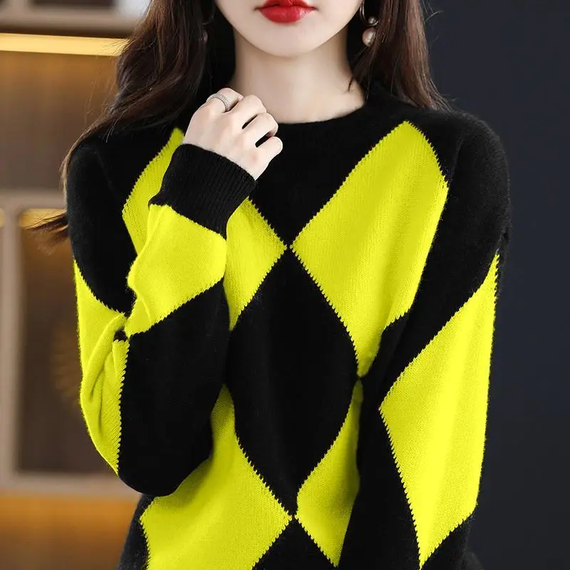 Autumn Winter KPOP Fashion Style Harajuku Slim Fit Tops Women Loose Casual All Match Knitwear O Neck Insert Long Sleeve Sweaters
