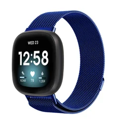 Stainless Steel Milanese Smartwatch Band - Elegant Replacement Bracelet Accessory - Fitbit Sense (Blue)