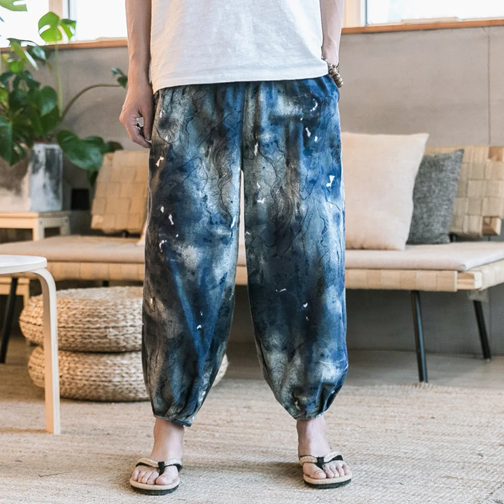 

Men Pants Male Party Summer Retro 2019 Beach Printed Vintage Fashion Dancing Bloomers Stylish Loose Casual Gym