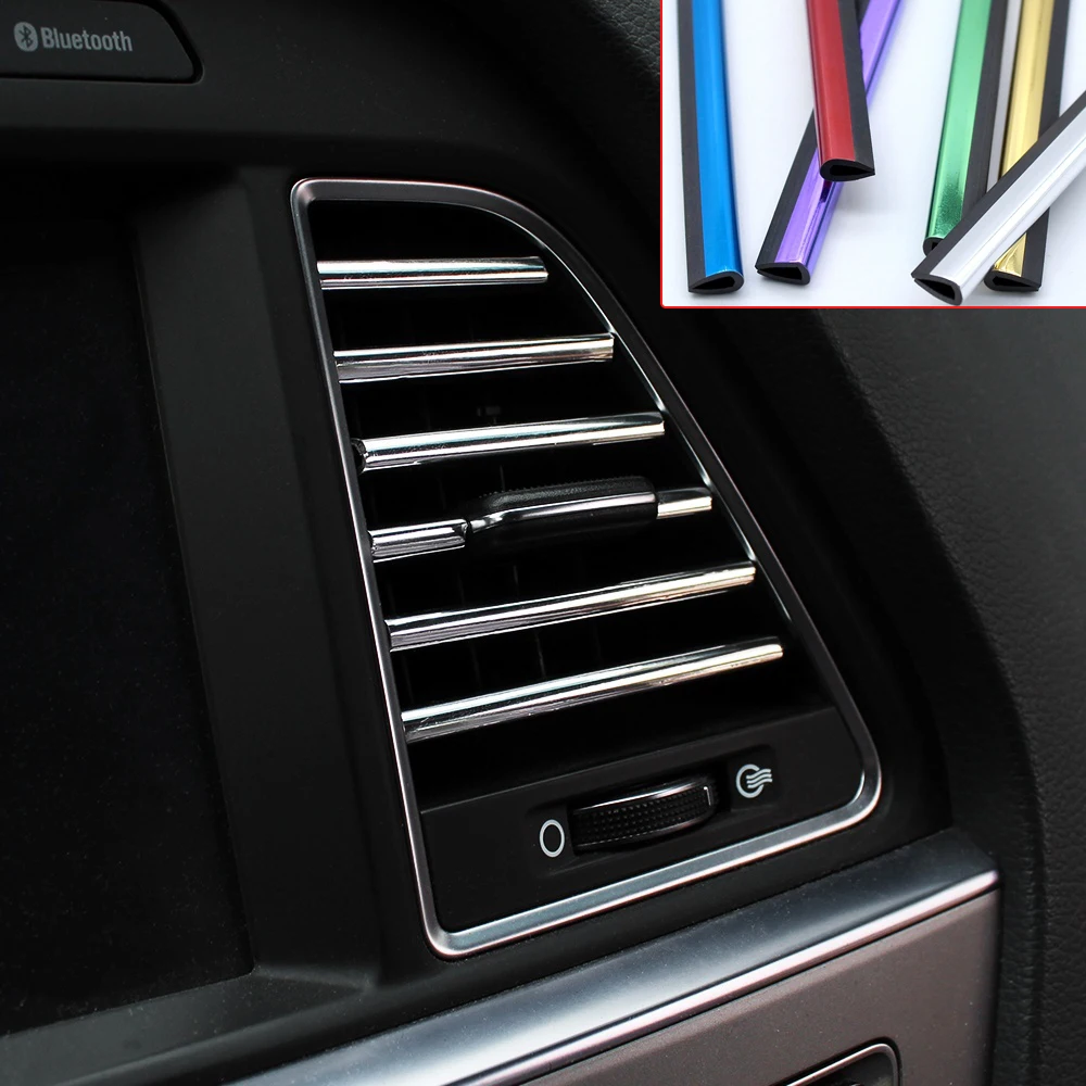 10pcs 20CM Air Outlet Trim Strip Styling Mouldings Auto Air Vent Grilles Rim Trim Cars Decoration Strips Chrome Car Accessories