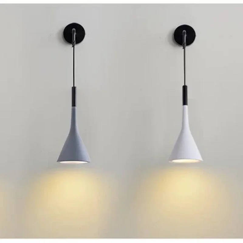 모던 침실 침대 옆 벽 조명, 그레이 화이트 블랙 알루미늄 벽 스콘스, LED E27 벽 램프, 실내 거실 조명기구