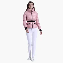  SANTELON Winter Pink Parkas Padded Puffer Jackets For Women Coats With Belt Fashion Solid Warm Outerwear Casual Outdoor Clothing 