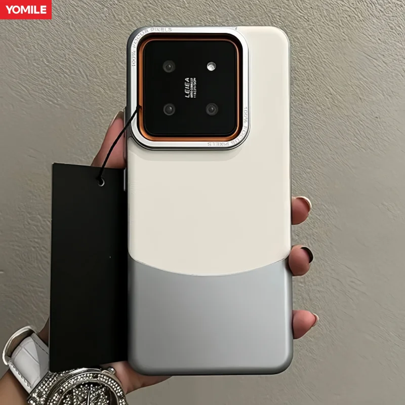 Luxury Double Color Plain Leather Matte Phone Case with Metal Lens Protection and Hybrid Shockproof Design