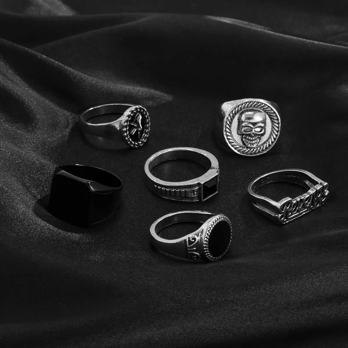 Ring Set 6Pcs/Set Goth Vintage Skeleton Skull Antique Unisex Punk Carved Knuckle Jewelry