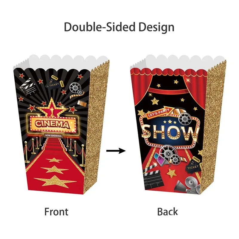 4/8Pcs Movie Night Party Popcorn Box Cinema Party Paper Popcorn Snack Buckets Trays Movie Themed Birthday Decoration Supplies