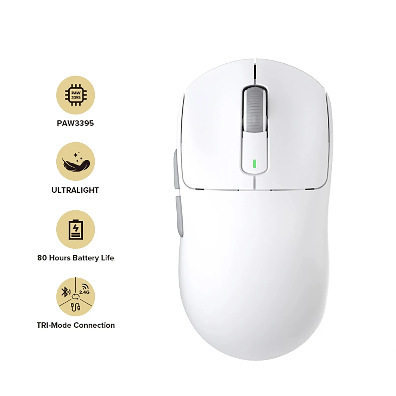 Wireless Gaming Mouse White Wireless Gaming Esports Mouse 55g 26000DPI 6 Buttons Optical PAM3395 For Laptop PC