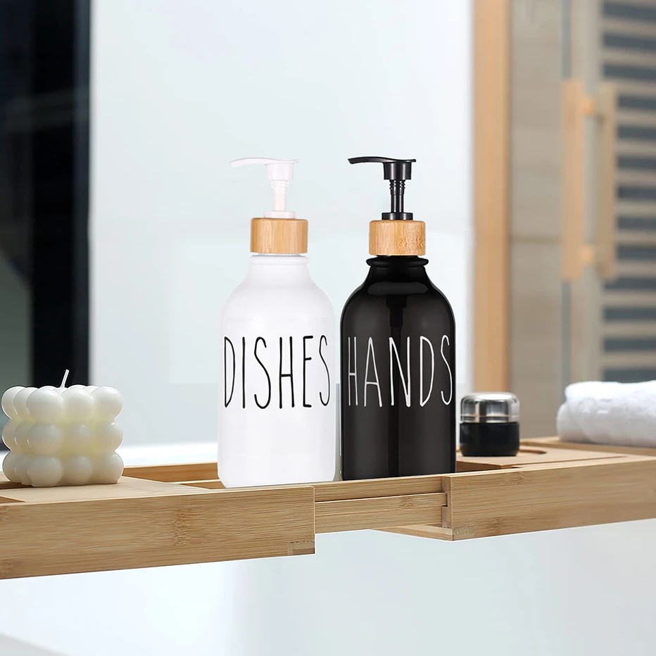 500ml Dish Soap Bottle with Bamboo Pump Kitchen Refillable Liquid Soap Dispenser Hand Lotion Container for Farmhouse Decor soap dispenser refillable bottle soap dispenser bottle