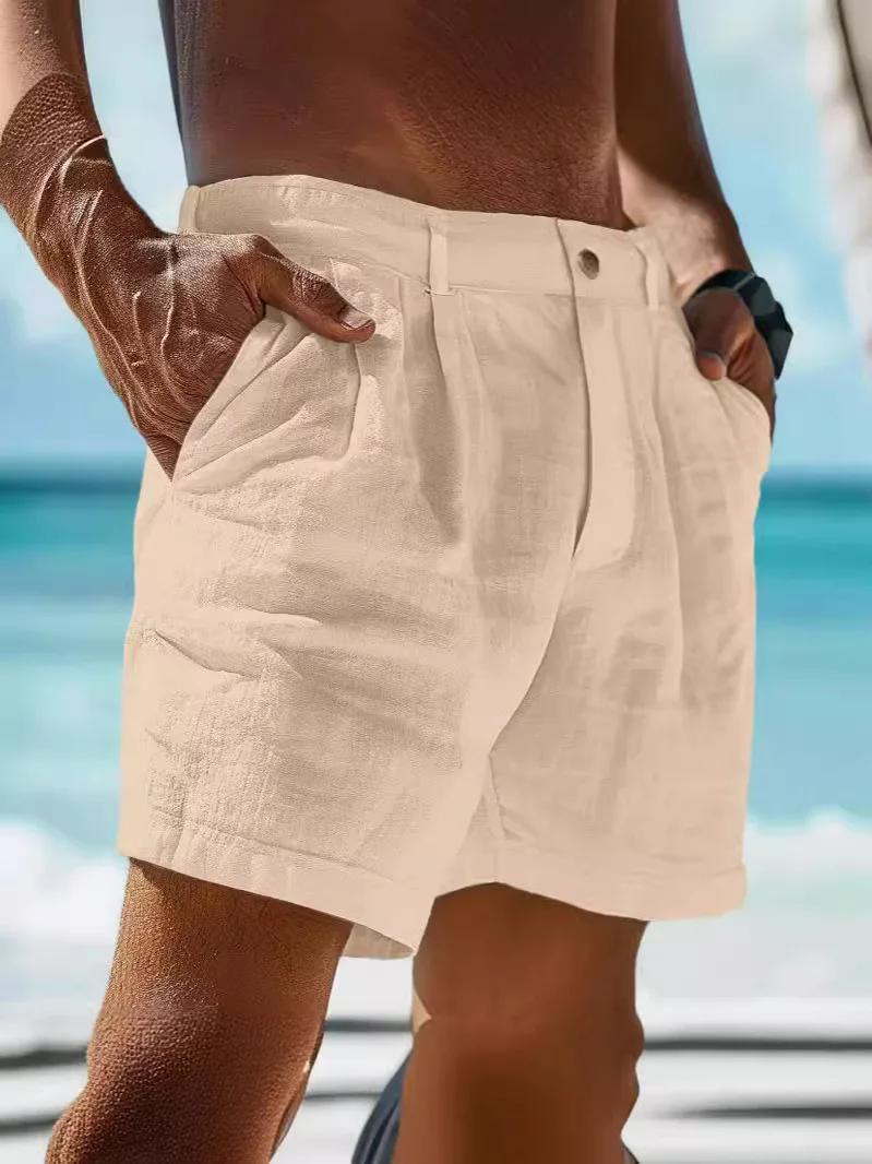 Sommerliche dünne Leinenshorts für Herren, locker und lässig, 5-Zoll-Hose, Baumwolle und Leinen, atmungsaktiv, geeignet für Strand und Sport.