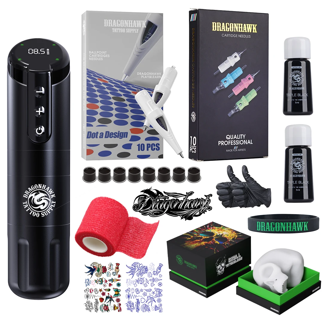 

Dragonhawk X4 Wireless Machine Battery Pen Ballpoint Cartridge Needles Coreless Motor LED Display Makeup Beginner Ink Set