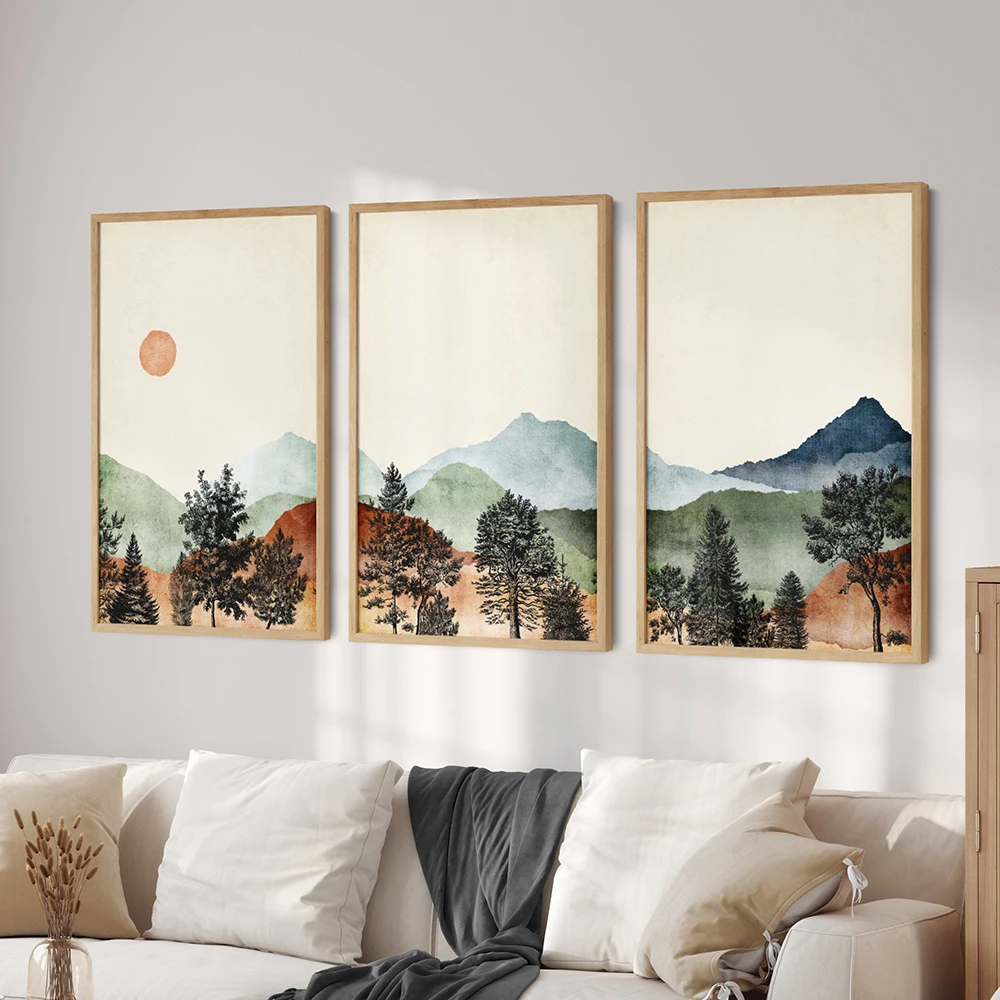 Natura Astratta Acquerello Paesaggio Montagna Sole Wall Art Canvas Painting Nordic Poster Print Wall Picture Living Room Decor