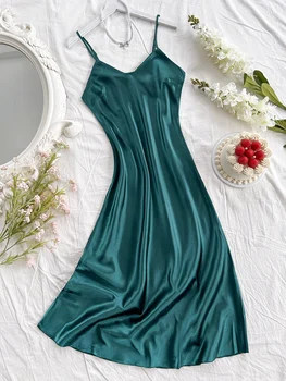 Elegant Women's Nightdress Sexy Comfortable Long Slip Dress Solid Color Pajamas For Women 1