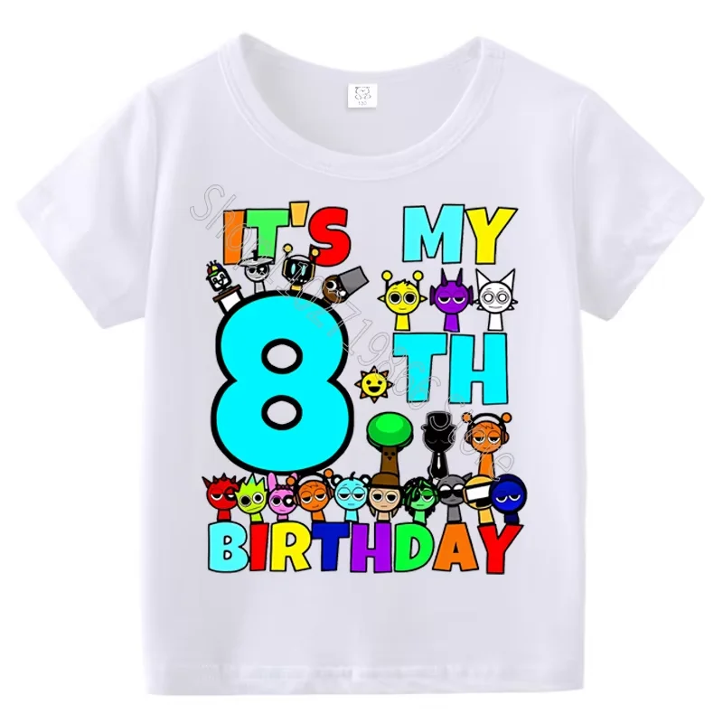 Kids Birthday Cute Cartoon Characters Graphic T-Shirt, Soft Cotton Crew Neck Tee, Casual Party Wear for Boys & Girlsdf0019