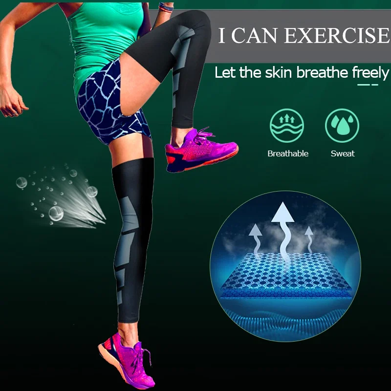 1Pair Sports Compression Long Leg Sleeves Anti-slip Calf & Shin Splint Support Protector Cycling Running Relief Leg Muscle Pain leg compression sleeves