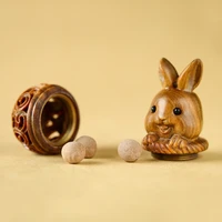 Mini Wood Pills Storage Can, 3D Carved Rabbit Designs Box, Pendant Accessories for Essential Oils and Small Items 2