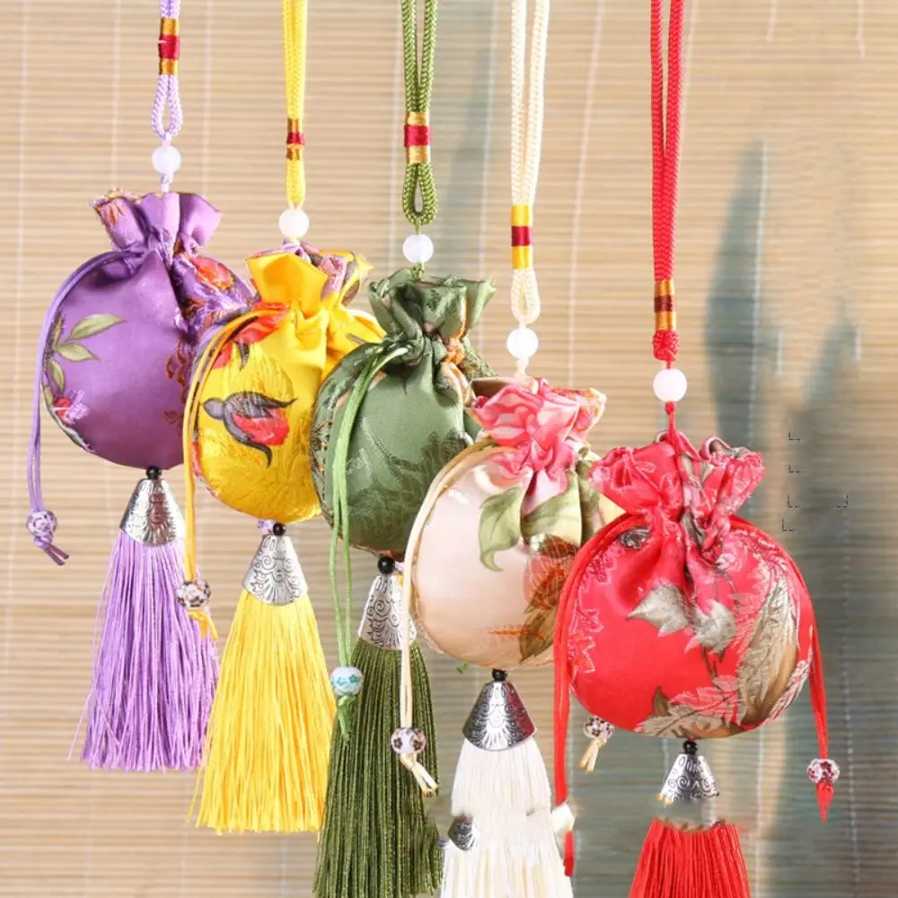 Tassel Fragrant Bag Dragon Boat Festival Portable Mosquito Repellent Empty Sachet Bag Peony Pattern Small Object Storage Bags