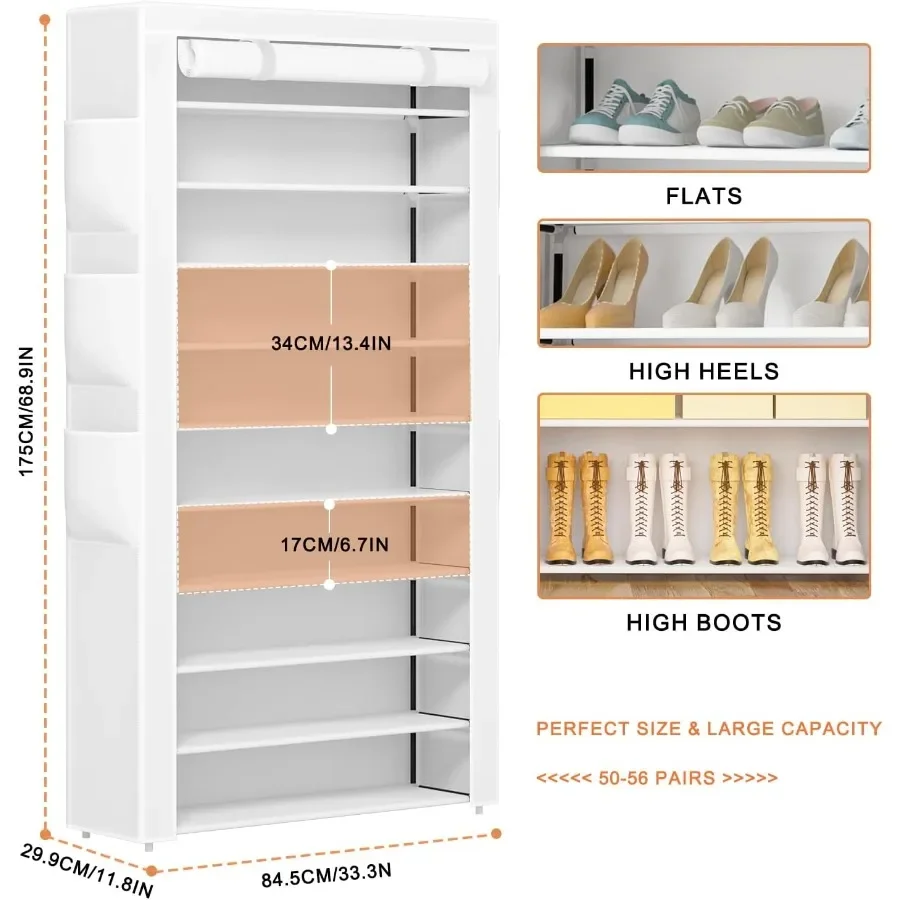 Shoe Rack 10Tier Large Capacity 5056Pairs Beautiful Tall Shoe Shelf Free Standing Storage Cabinet Entryway Closet