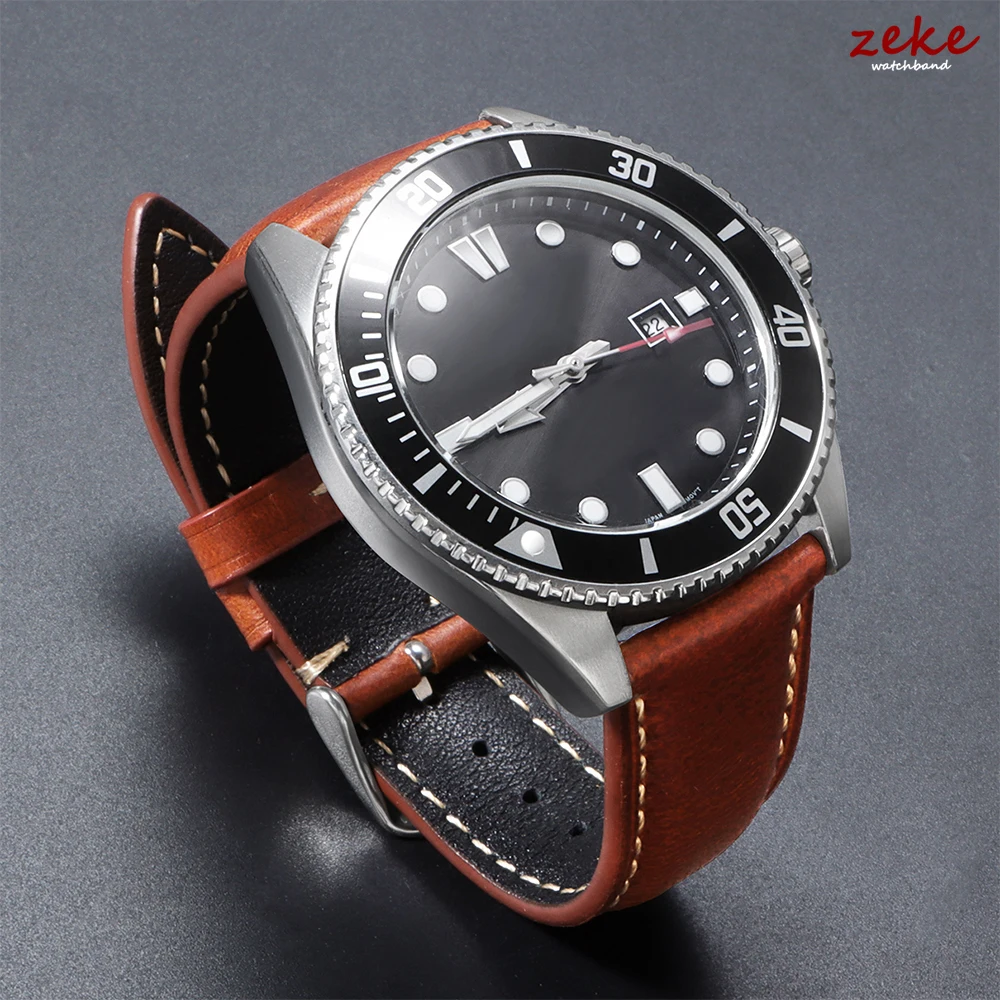 Vintage Brown Oil Wax Leather Watch Strap with Pin Buckle - Head Layer Cowhide