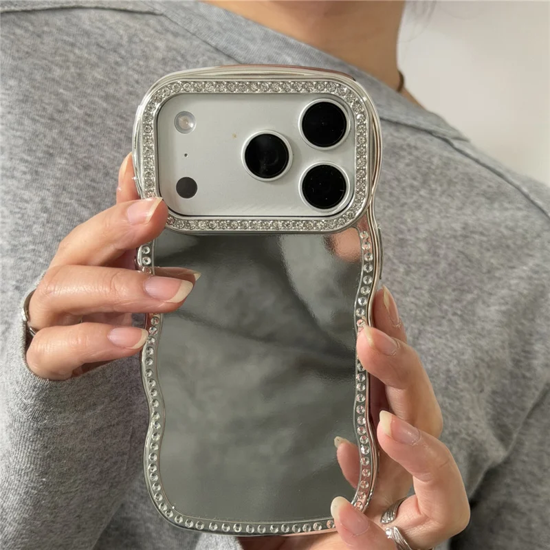 Luxury Silver Sparkling Diamonds Wavy Border Phone Case - Plating Shockproof Back Cover
