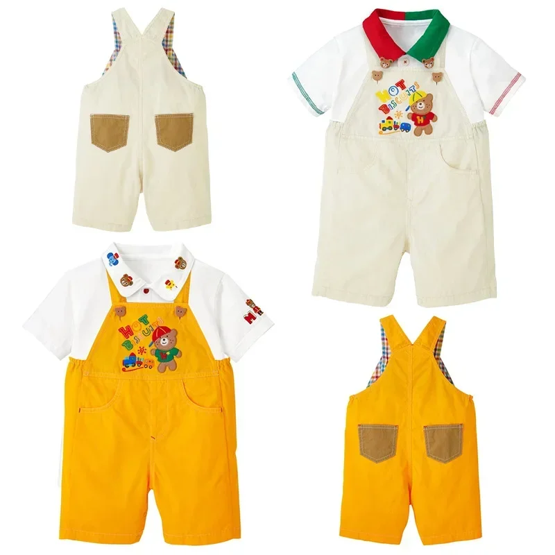 

Miki Children's Summer New Pockmarked Bear Car Embroidered Suspenders Baby Shorts