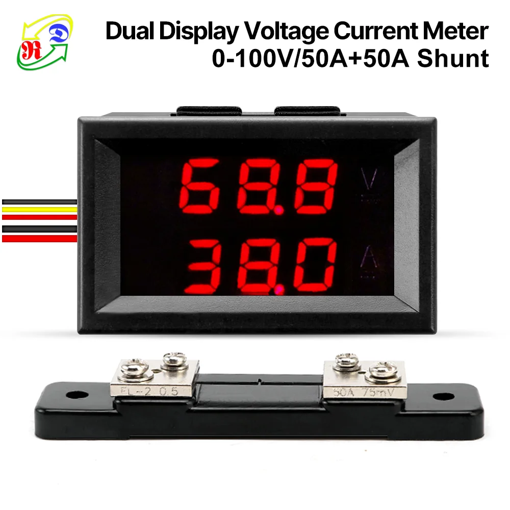 RD  dual LED Display 0.28 DC0-100V/50A  Car voltage current meter Digital Ammeter Voltmeter 5 wire with  shunt