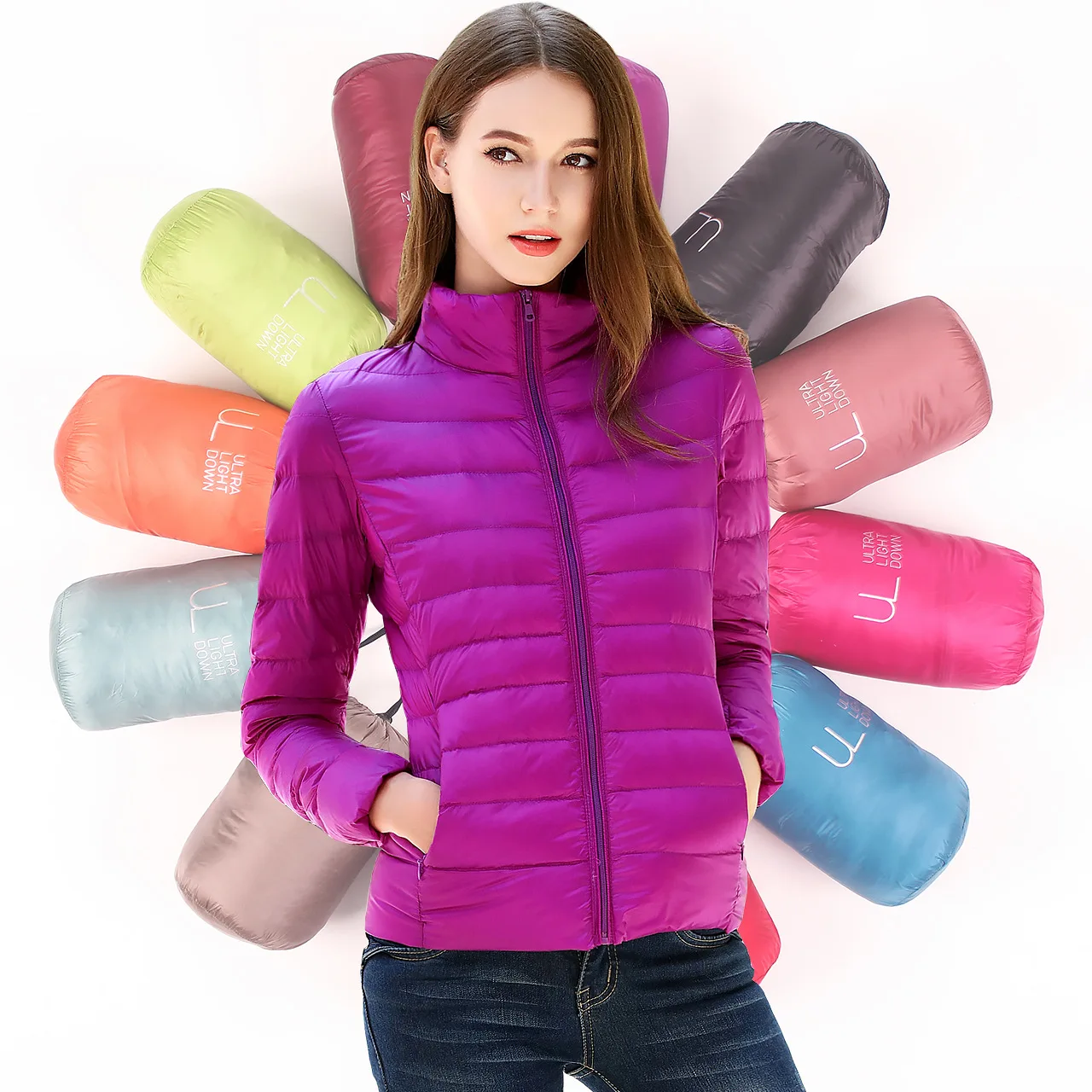 

QAZIQILAND 2023 New Autumn Winter Ultra Light Collarless Soft Puffer Jacket Women Casual Loose 90% White Duck Down Coat Jackets