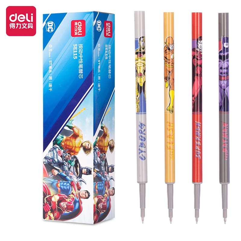 

20Pcs/Box Deli SE115 Justice League DC Quick-drying ST Press Neutral Pen Replacement Core 0.5mm Press Black Ink Supplies Statio