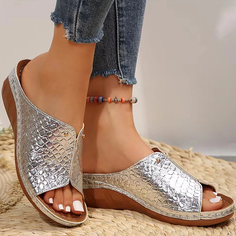 Women's Sandals Luxury Summer Sandals With Heels Bling Summer Shoes Woman Wedges Heeled Slippers Sandalias Mujer Footwear Women
