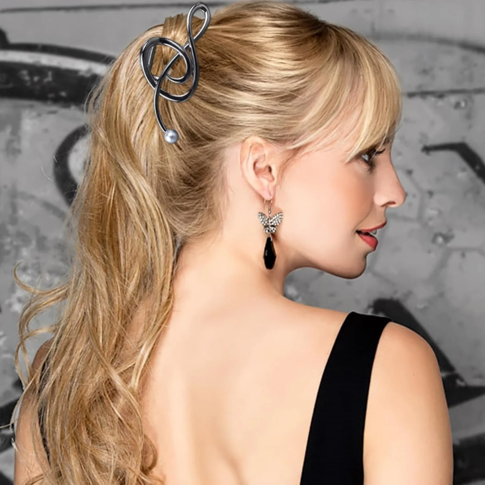 1PC　Treble Clef Hair Clips with Pearls, Metal Music Note Hair Accessories, Fashionable Hair Claws for Women's Chic Looks