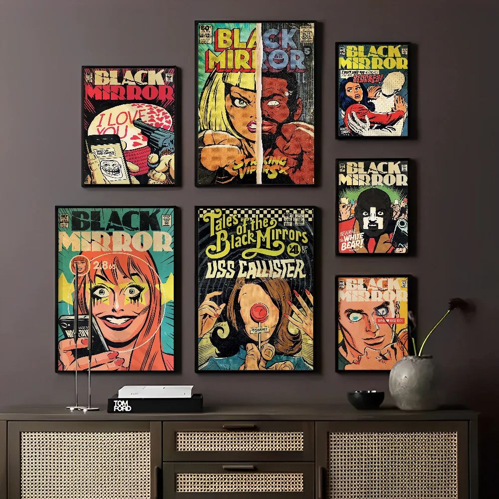 Black Mirror Poster Self-adhesive Art Poster Whitepaper Prints Posters Artwork Aesthetic Art Wall Painting
