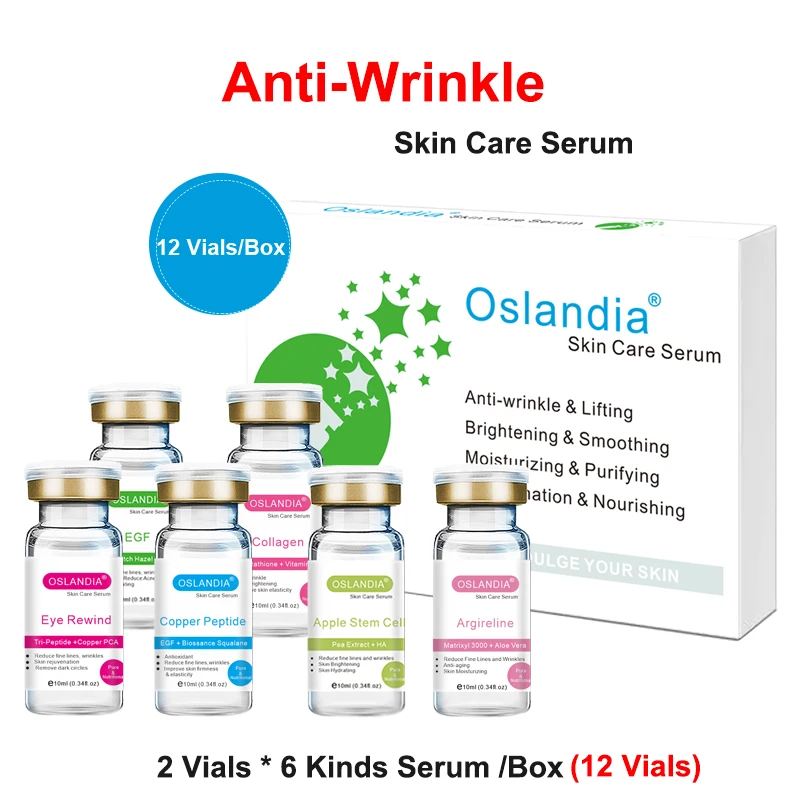 

Oslandia Collagen Argireline EGF Apple Stem Cell Anti Wrinkle Facial Serum Skin Care Lifting Face Essence 10mlx12 Vials/Box