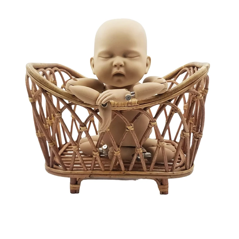 Newborn Photography Props Baby Basket Vintage Rattan Baby Bed Weaving
