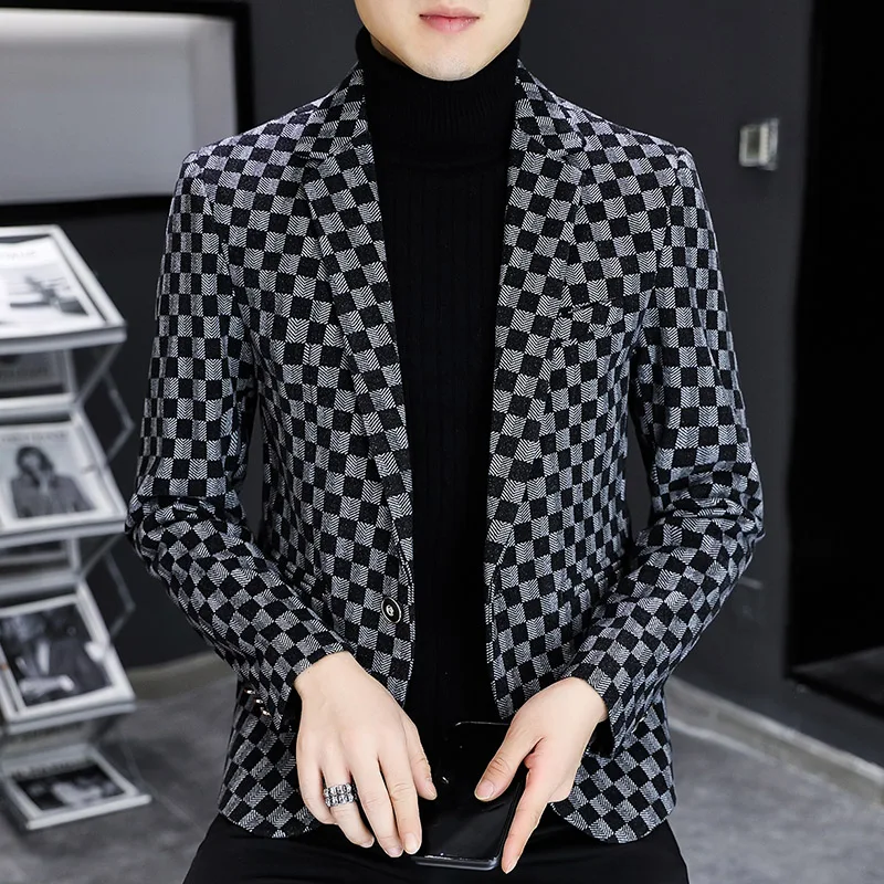 

Autumn Winter Mens Suit Jacket New Luxury Fashion Personality Suit Fit Leisure Comfort Classic Plaid British Fashion Blazer Coat