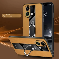 Magnetic Ring Holder Sheepskin Leather Shockproof Back Case with Bumper for OPPO K13 (Brown)