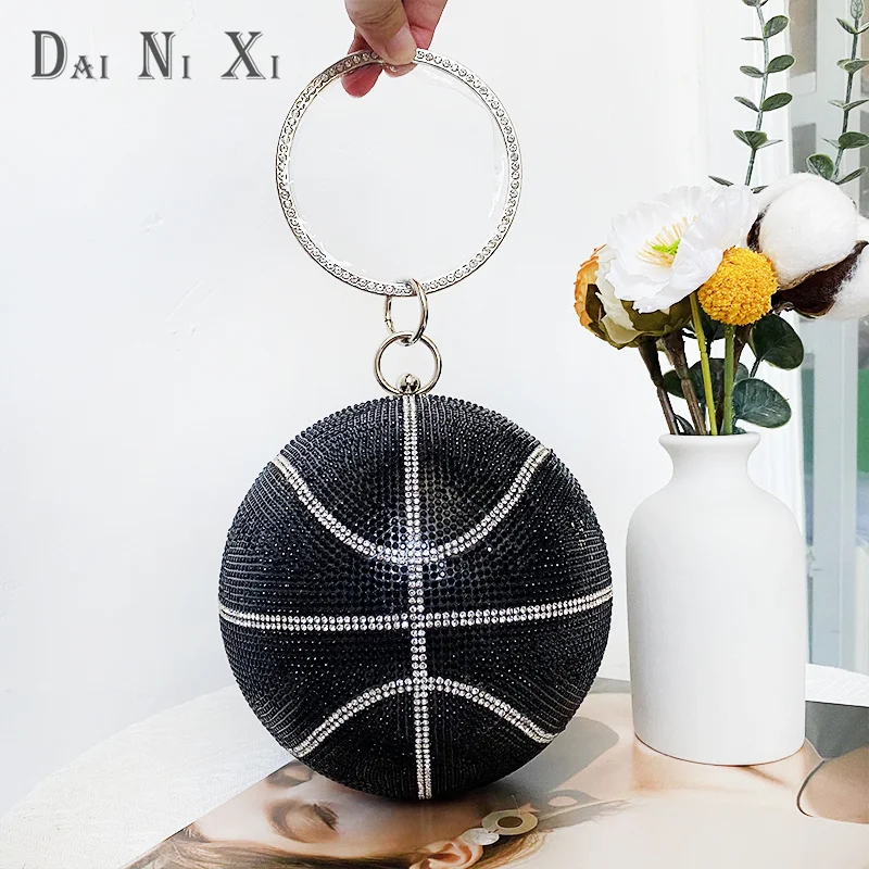 Luxury Designer Trendy Basketball Handbag Crystal Rhinestone Bag