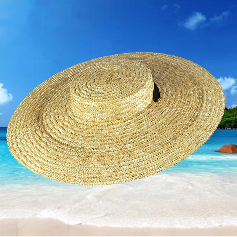 Wide Brim Straw Hat For Women Long Ribbon Ladies Beach Hat Summer Sun Visor Cap Flat Top Large Brim Tie Straw Straw Hat 5