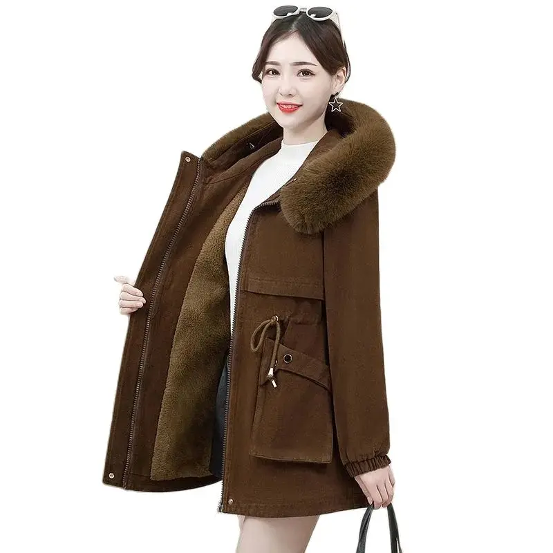 

2024 New Winter Jacket Women Parkas Warm Casual Parka Clothes Mid Long Jackets Hooded Parka Female Fur Lining Thick Mujer Coat