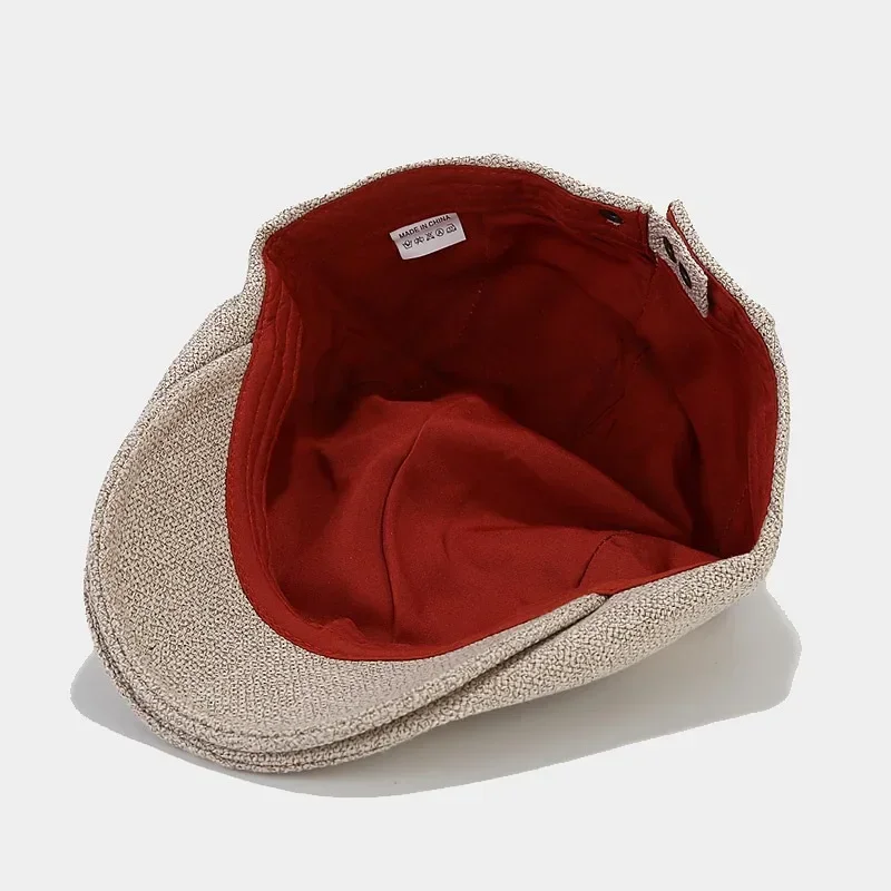 Summer Mens Beret Linen Peaked Cap Adjustable Newsboy Cap Breathable Vintage Solid Black Ivy Duckbill Hat Boinas Para Mujer 4