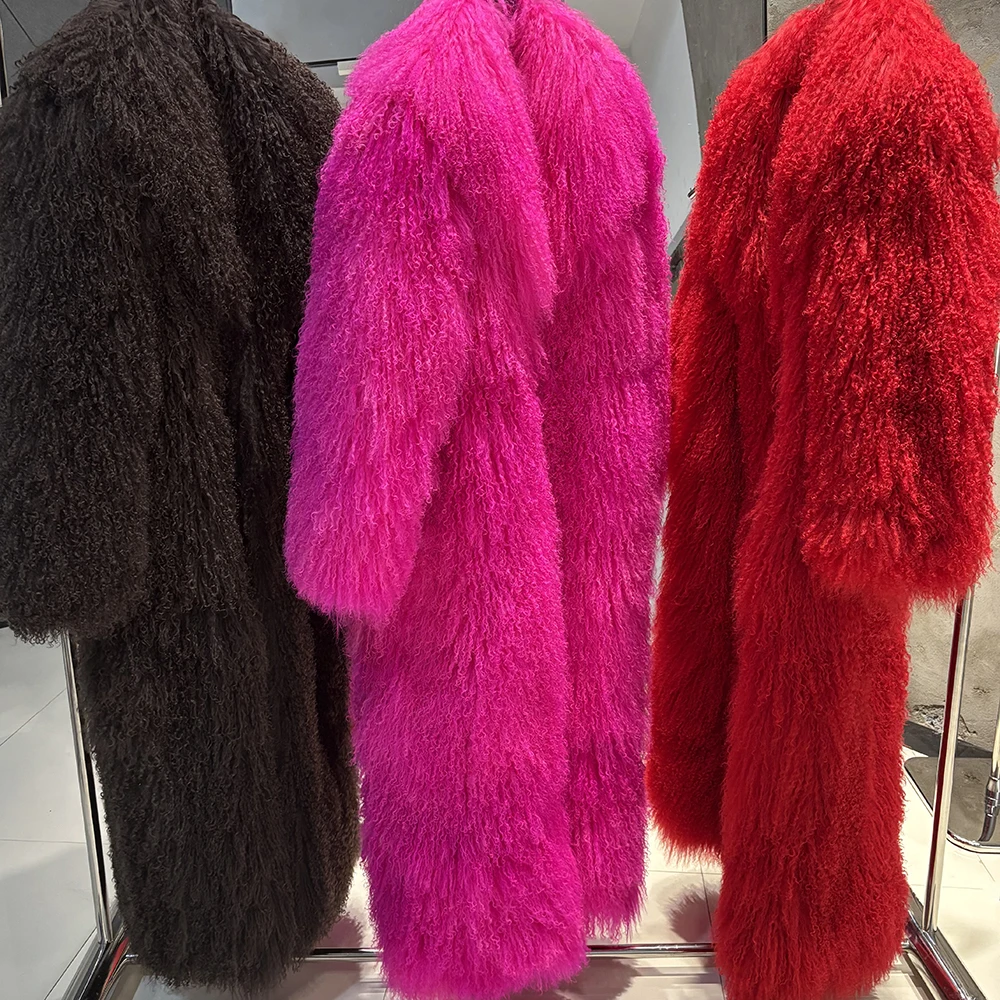 YOLOAgain 135-140cm Floor Length Mongolia Sheep Fur Coat Women Winter Warm Party Long Fur Coat Ladies Overcoat