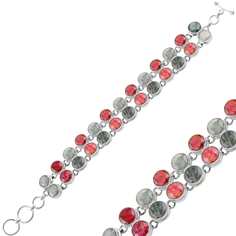 

Silver 925 Sterling Mixed Natural Stone Bracelet